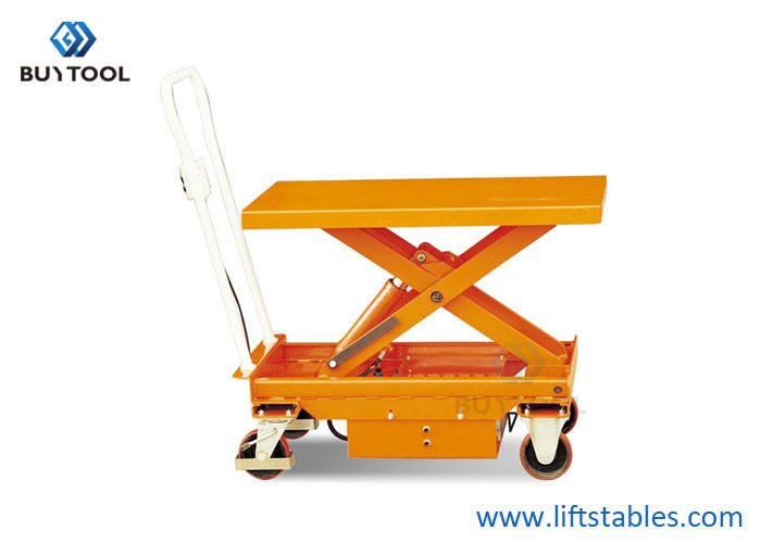 500kg 1102lbs Mobile Lift Tables Hydraulic Manual Mobile Single Scissor Lift Table Trolley