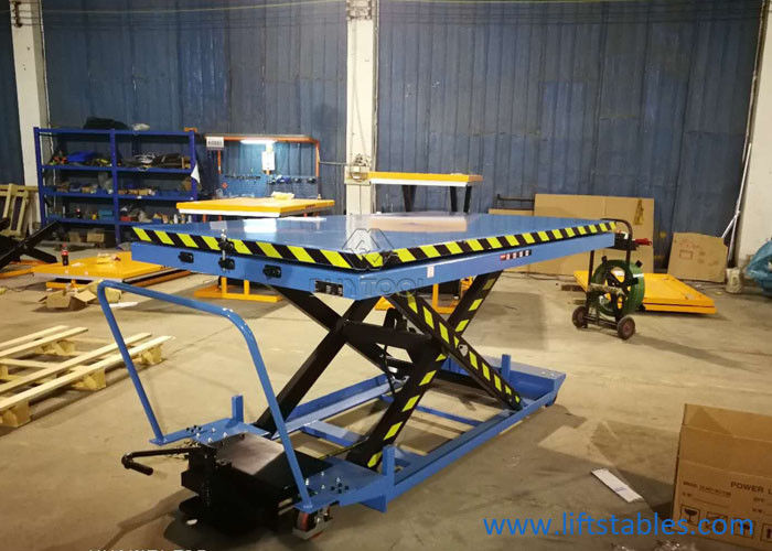 China Small Manual Lift Table Single Scissor Low Profile Rotary Hydraulic Foot Pump Lift Table 2350x1300mm
