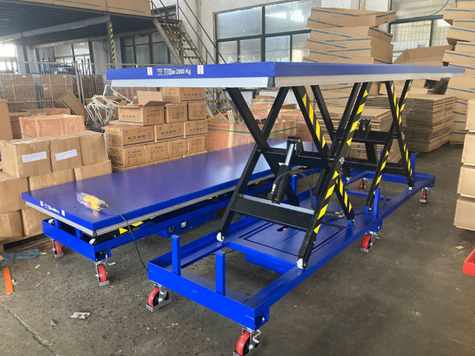 Mobile DC Battery Powered Tandem Scissor Lift Table Transferring Bulky Heavy Item 0